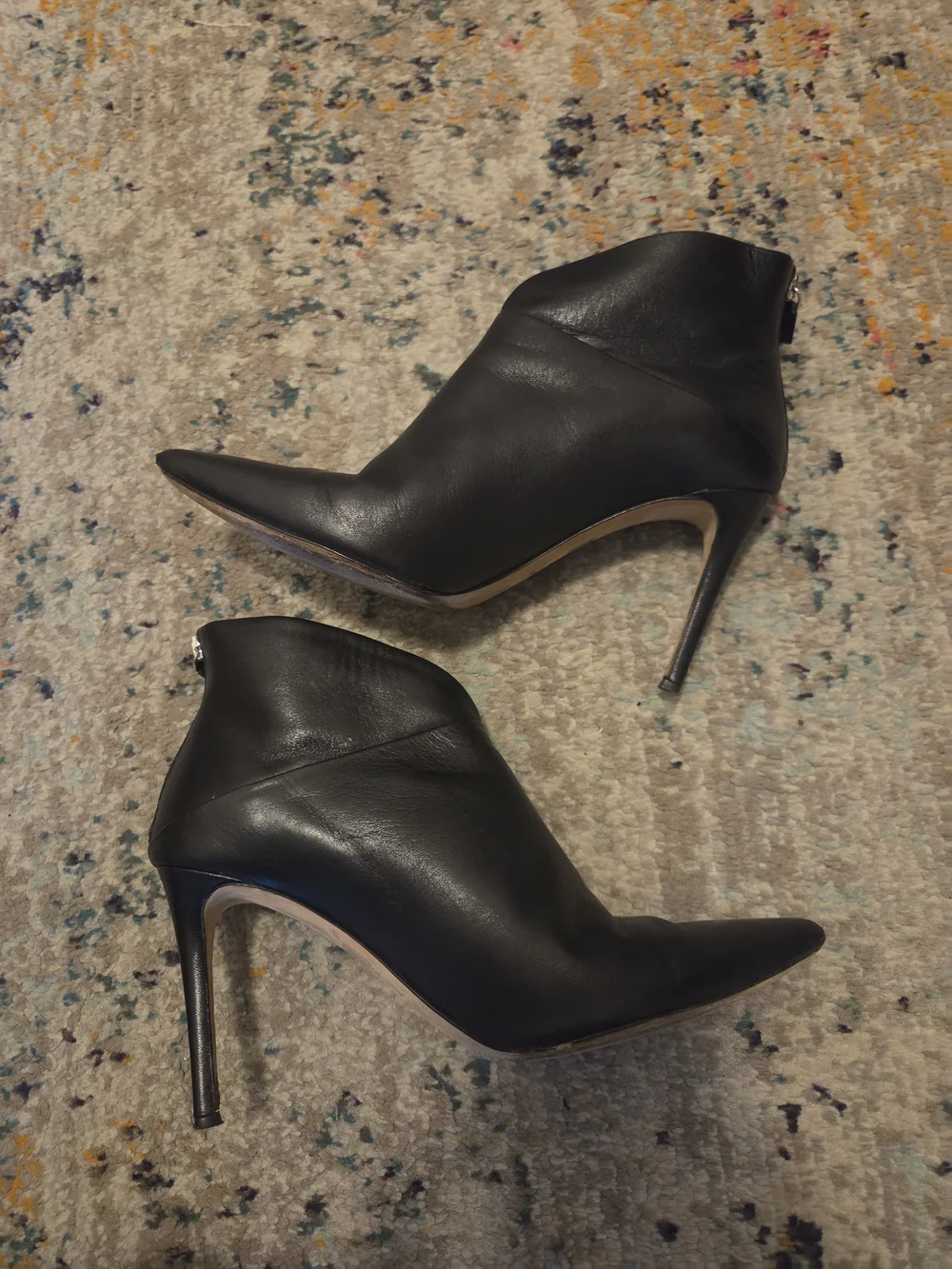 Women's Black Pointed Leather Ankle Booties with Stiletto Heel Made In ITALY.